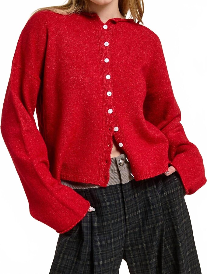 Collective Knit Button Down Cardigan In Red