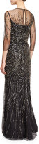 Thumbnail for your product : St. John Beaded 3/4-Sleeve Tulle Gown, Caviar
