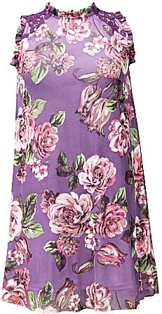 Ava & Yelly Ava Yelly Big Girls Floral Print Ruffle Mock Neck Sleeveless Mesh Trapeze Dress
