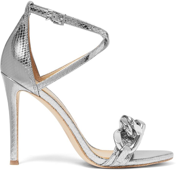 MICHAEL Michael Kors Scarlett Chain Snake-Embossed Metallic Leather Sandals  - ShopStyle