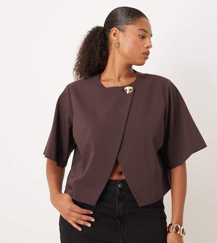 ASOS Curve ASOS DESIGN Curve tailored gold button top in mulberry - part of a set