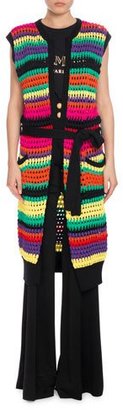 Balmain Horizontal-Stripe Knit Vest, Multi/Black