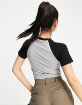Thumbnail for your product : ASOS Petite DESIGN Petite fitted crop top with contrast raglan sleeve in grey and black