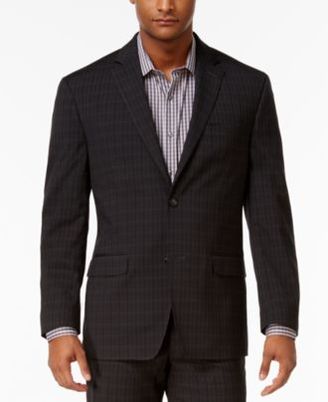Sean John Men's Classic-Fit Charcoal Plaid Suit Jacket