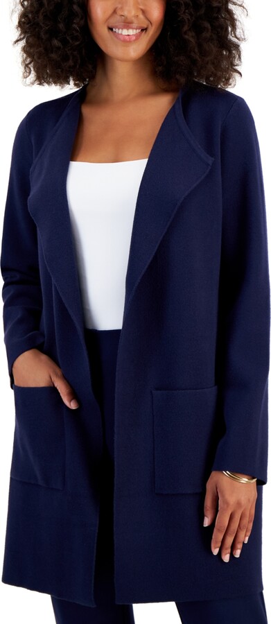 Jm Collection Petite Winged-Collar Open-Front Cardigan, Created