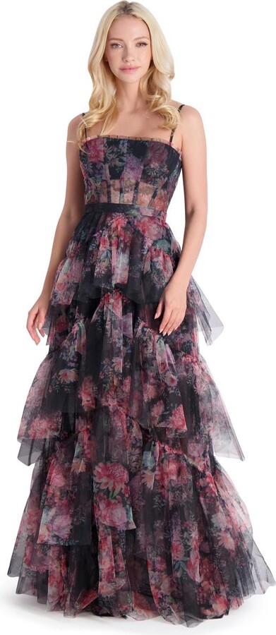Oly Womens Ruffled Corset Evening Dress