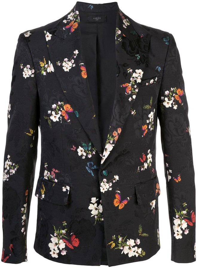 Comaba Mens Dark Floral 1-Button Casual Single-Breasted Classic Sports Coat Blazers