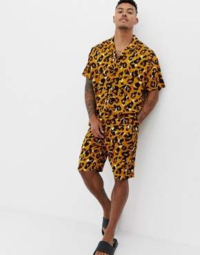 ASOS Design DESIGN woven short pyjama set in leopard print