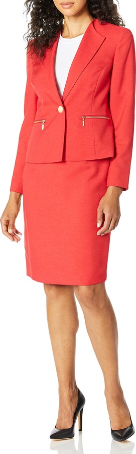 Le Suit Womens 2 Button Wing Collar Crepe Skimmer Skirt Suit 