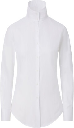 Brandon Maxwell Funnel-Neck Cotton Button-Down Shirt