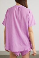 Thumbnail for your product : LOVE Stories Mila Frayed Cotton-voile Pajama Shirt - Purple