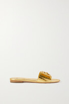 Thumbnail for your product : Fendi Cutout Metallic Leather Slides - Gold