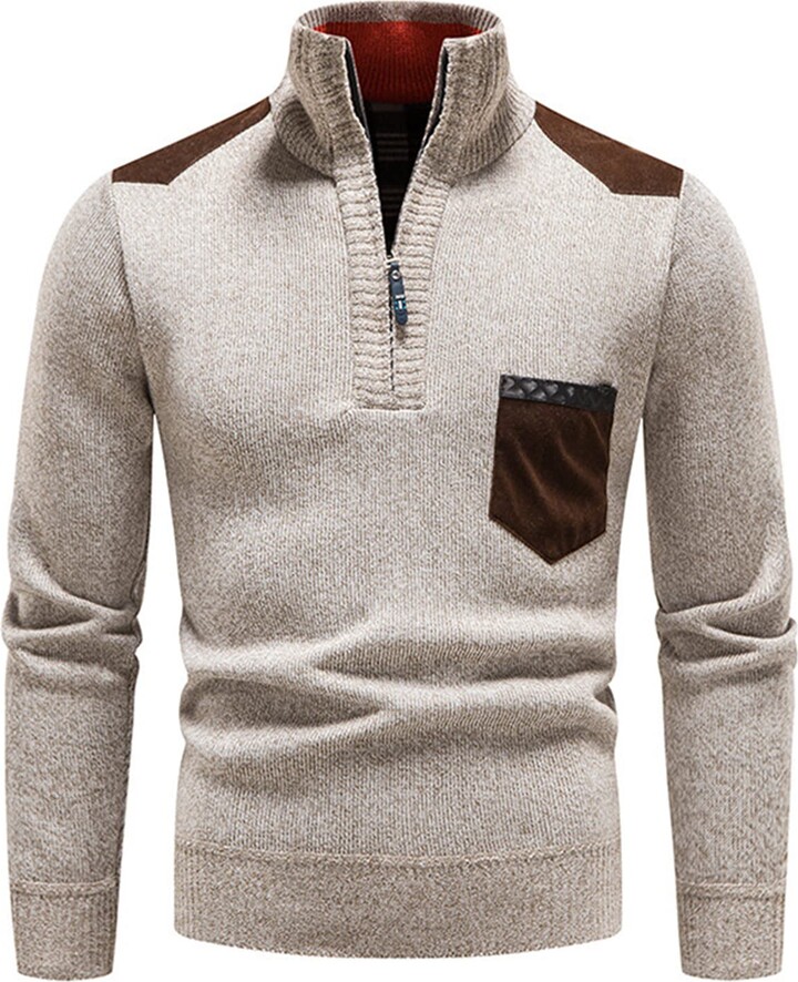 Lu's Chic Men's Zip Up Sweater Cable Knit Pullovers Soft Turtleneck