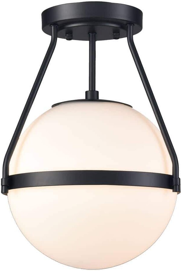 CLAXY 13.25 in. 1-Light Black Modern Semi-Flush Mount with Frosted Glass Shade and No Bulbs Included 1-Pack
