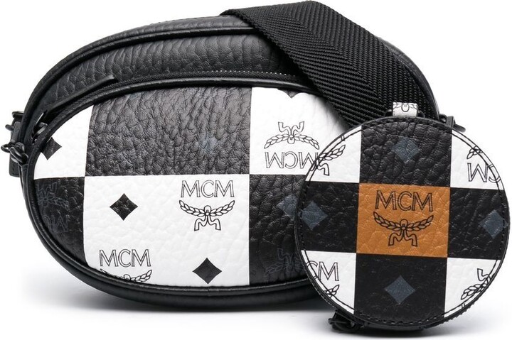 MCM Small Aren Checkerboard-logo Crossbody Bag in Black