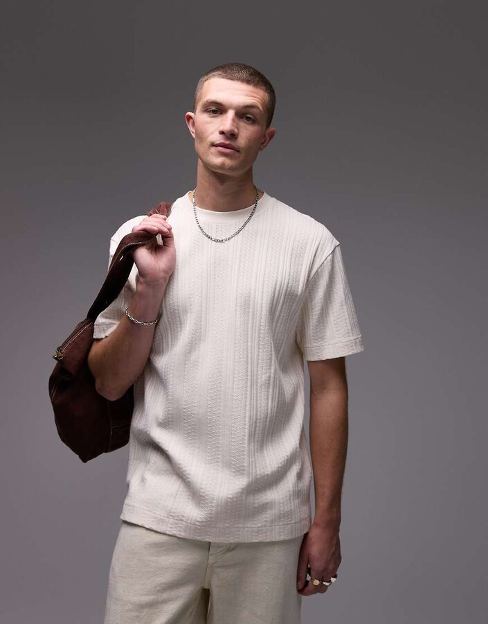 Topman oversized fit pointelle knit T-shirt in ecru