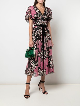 Marchesa Notte Embroidered Floral Ruffled Dress