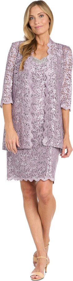 R & M Richards Women's 2 Pc. Sequin-Lace Scalloped Jacket Dress