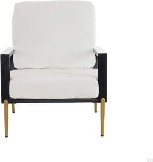 Ebern Designs Low Back Accent Armchair With Gold Metal Legs & Rubberwood Frame, Wide Armrest Lounge Chair With Pillow Back, Sofa Chair For Living Room & Balcony