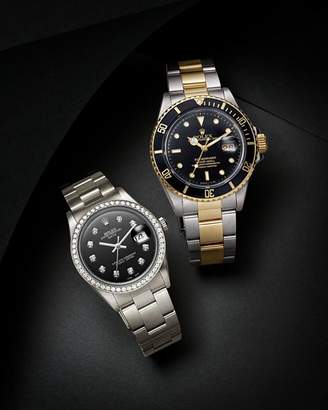 Rolex Pre-Owned Stainless Steel and 18K Yellow Gold Two Tone Submariner Watch with Black Dial, 40mm
