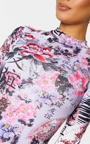 Thumbnail for your product : Above Be Tall Pink Oriental Print Roll Neck Bodysuit