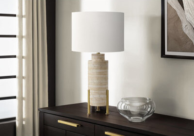 Monarch Specialties Inc. Lighting, 30"h, Table Lamp, Beige Resin, Ivory / Cream Shade, Transitional