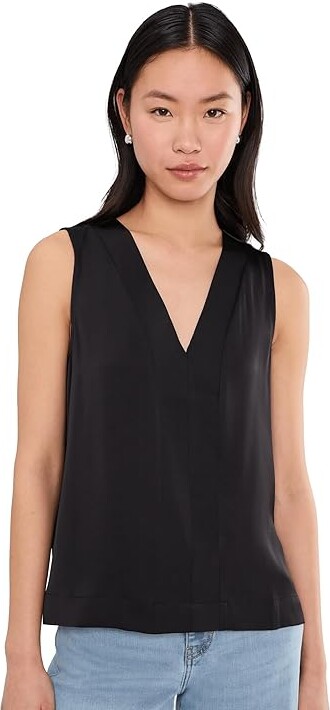 Liverpool Los Angeles Sleeveless V-neck Woven-to-knit Top Women's Clothing Black : SM, Polyester