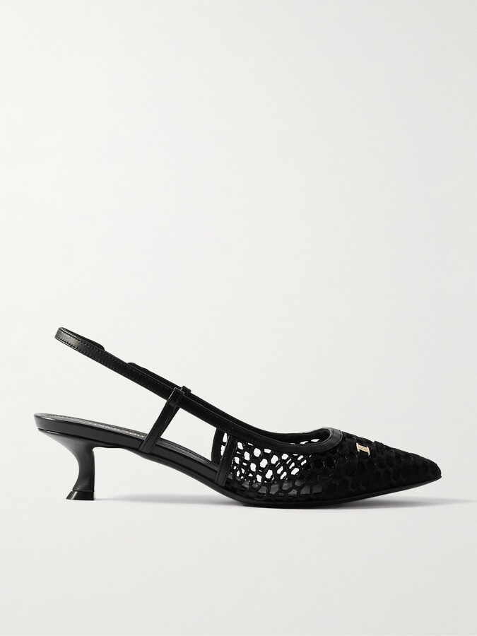 Ferragamo Klizia Embellished Grosgrain And Leather-trimmed Mesh Slingback Pumps - Black