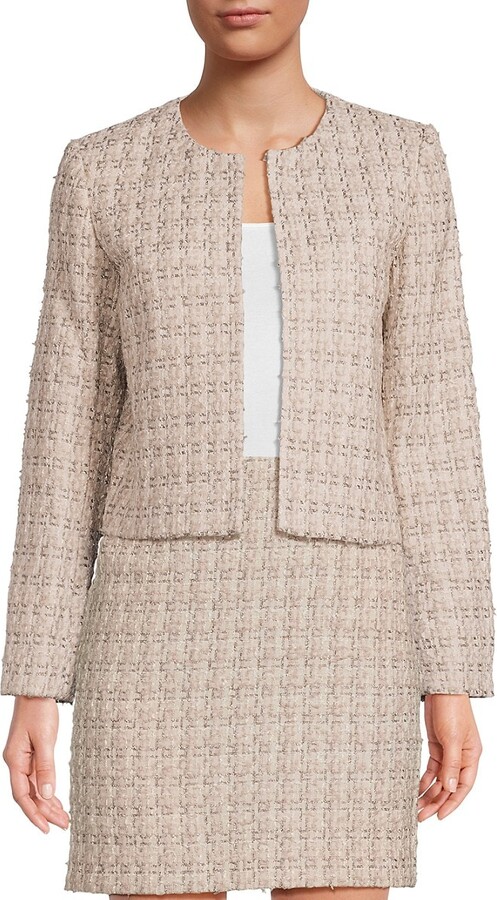 Calvin Klein Textured Open-Front Tweed Jacket