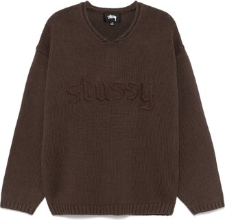 Stussy Embroidered V-neck Logo sweater - ShopStyle Crewneck Knitwear