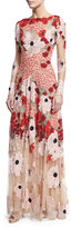 Thumbnail for your product : Naeem Khan Floral Embroidered Long-Sleeve Gown, Pink/Multicolor