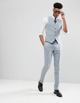 Noak TALL Skinny Suit vest In Harris Tweed