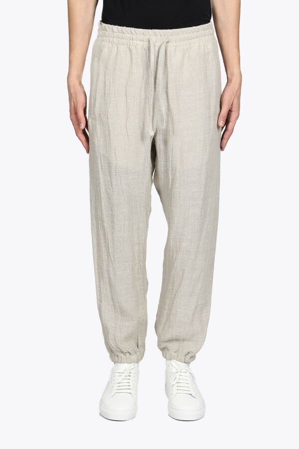 Bonsai Pantalone Beige Linen Pant With Elastic Ankle Cuffs - ShopStyle
