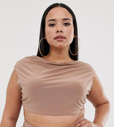 Thumbnail for your product : Club L London Plus cowl neck slinky top in camel