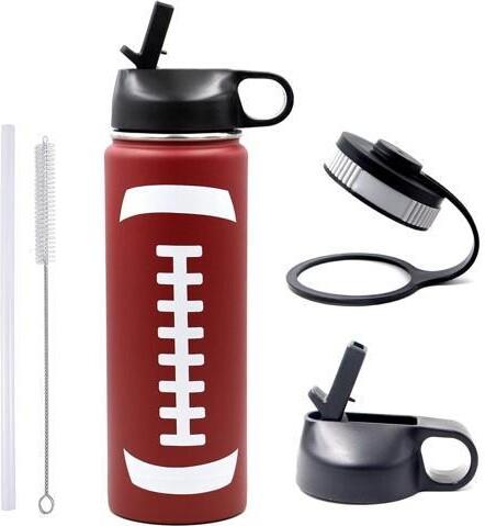 SOYE 22 oz Football Water Bottle, Metal Thermo Travel Mug Sports Flask with 2 Lids, Stainless Steel Double Wall Vacuum Leak Proof Insulated Water...