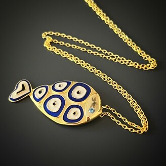 Ebru Jewelry Gold & Blue Evil Eye Fish Necklace