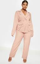 Thumbnail for your product : PrettyLittleThing Plus Camel Pleated Buckle Detail Wide Leg Trouser