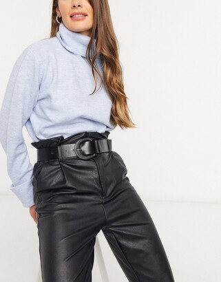 Stradivarius faux leather paperbag pants in black - ShopStyle