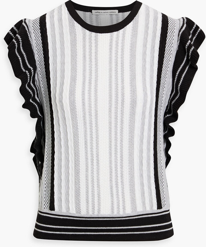 Autumn Cashmere Ruffled striped jacquard-knit cotton top