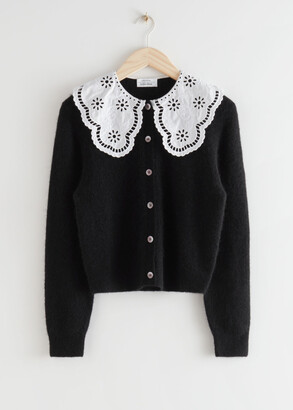 And other stories Embroidered Statement Collar Knit Cardigan