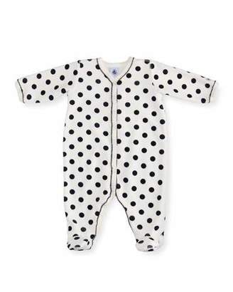 Petit Bateau Velour Polka-Dot Front Snap Footie Pajamas, Size 1-9 Months