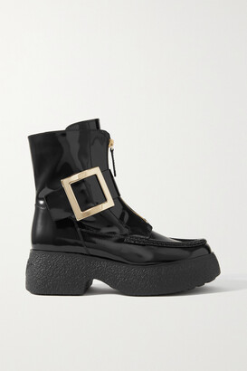 Roger Vivier Viv Rangers Embellished Patent-leather Platform Ankle Boots - Black - IT35