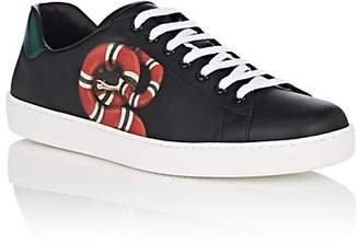 Gucci Men's Ace Kingsnake-Print Leather Sneakers - Black