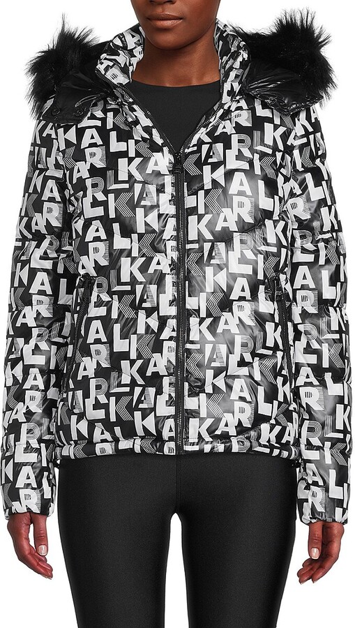 Karl Lagerfeld Paris Faux Fur Trim Logo Down Puffer Jacket ShopStyle