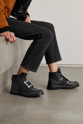 Roger Vivier Walky Viv' Crystal-embellished Leather Ankle Boots - Black - IT35