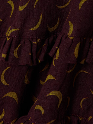 Yvonne S Queen Victoria Ruffled Printed Linen Midi Dress - Burgundy