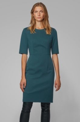 HUGO BOSS Shift dress in houndstooth-structured jersey with zip