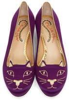 Thumbnail for your product : Charlotte Olympia SSENSE Exclusive Purple Satin Kitty Slippers