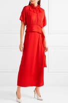 Thumbnail for your product : Victoria Beckham Ruffled Silk Crepe De Chine Midi Dress - Red
