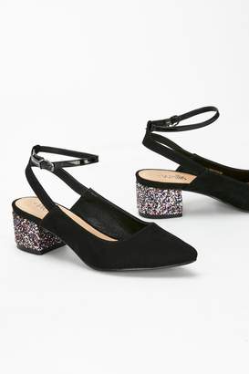 Wallis Black Glitter Ankle Strap Heel Shoe
